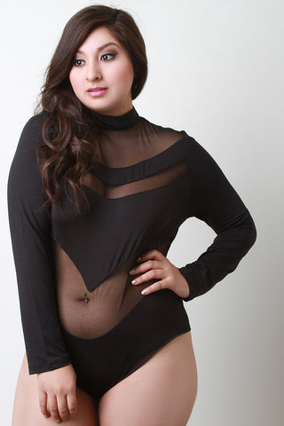 Mesh Contrast Long Sleeves Bodysuit