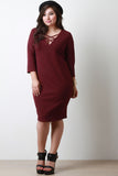 Crisscross V-Neck Quarter Sleeves Midi Dress