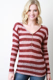 Loose Knit Striped V-Neck Top