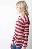 Loose Knit Striped V-Neck Top