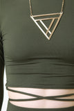 Strappy Waist Mock Neck Long Sleeve Crop Top