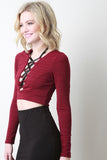 Lace Up Horizontal Ribbed Crop Top