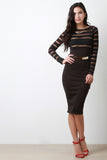 Mesh Stripe Belted Bodycon Twofer Dress
