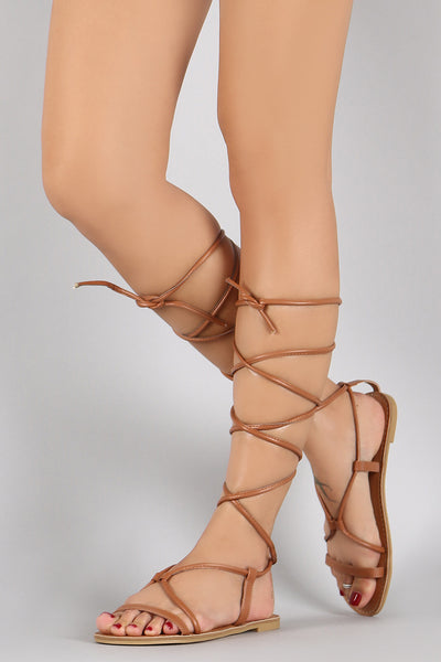 Qupid Strappy Gladiator Open Toe Flat Sandal