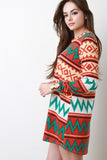 Tribal Long Sleeves Mini Shift Dress