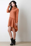 Tiered Turtleneck Long Sleeves High Low Dress