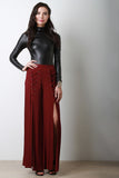 Vegan Leather Mock Neck Long Sleeve Bodysuit