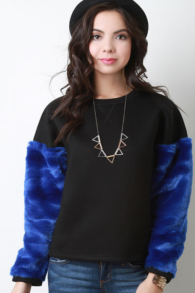 Faux Fur Sleeves Neoprene Sweatshirt