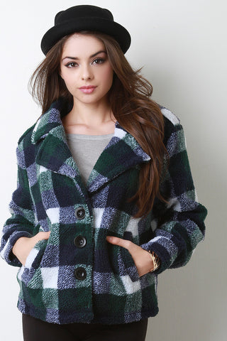 Plaid Fleece Button Up Jacket