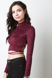 Mock Neck Vegan Suede Lace Back Crop Top