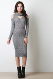 Marled Knit Cold Shoulder Cutout Midi Dress