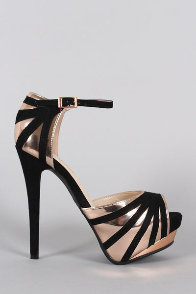 Anne Michelle Suede Striped Stiletto Platform Heel