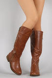 Bamboo Quilted Zipper Trim Riding Knee High Boots