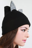 Rhinestone Cat Ear Beanie