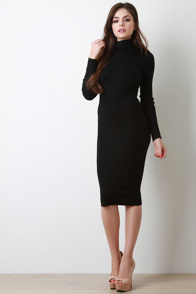 Ribbed Turtleneck Bodycon Midi Dress