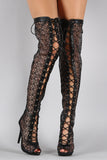 Liliana Crochet Lace Up Stiletto Over-The-Knee Boots