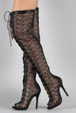 Liliana Crochet Lace Up Stiletto Over-The-Knee Boots