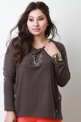 Slanted Buttons Knit Top