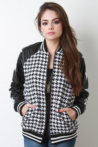 Houndstooth Stars Letterman Jacket