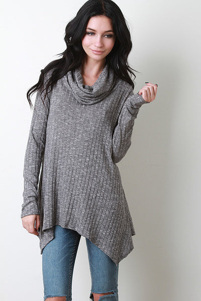 Marled Rib Knit Cowl Top