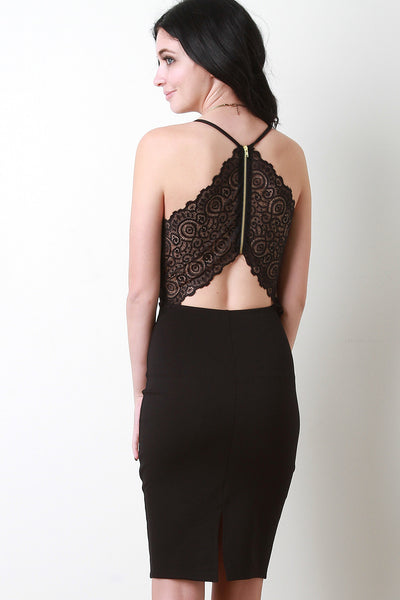 Lace Back V-Neck Bodycon Dress