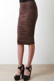 Vegan Suede Side Ruched Midi Skirt