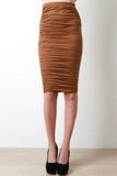 Vegan Suede Side Ruched Midi Skirt