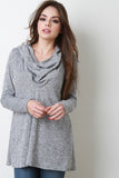 Marled Soft Knit Cowl Neck Long Sleeves Hooded Top