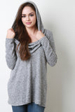 Marled Soft Knit Cowl Neck Long Sleeves Hooded Top