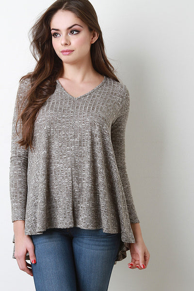 Marled Paneled Rib Knit Top