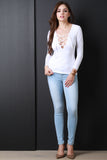 Stretch Knit Corset Lace Long Sleeve Top