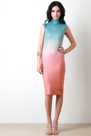 Dip Dye Micro Suede Mock Neck Dress