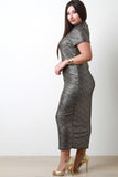 Metallic Foil Mock Neck Midi Dress