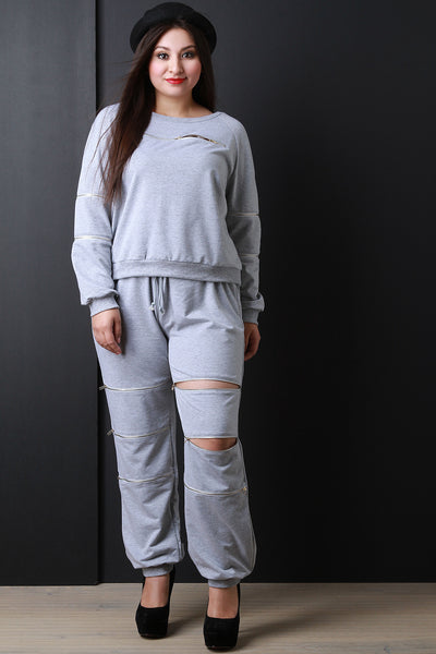 Zippered Drawstring Jogging Pants