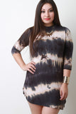 Tie Dye Mock Neck Quarter Sleeves Mini Dress