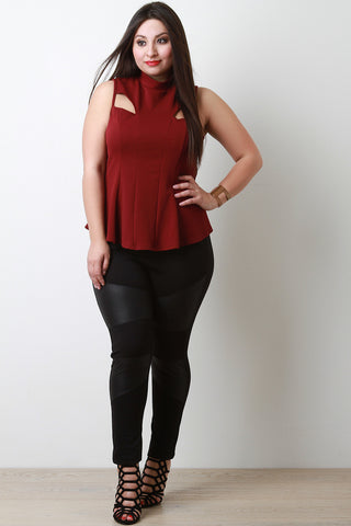 Double Vegan Leather Panel Leggings