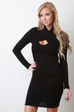 Crepe Ribbed Jersey Crossover Keyhole Dress