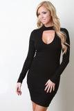 Mock Neck Keyhole Ribbed Jersey Dress