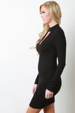 Mock Neck Keyhole Ribbed Jersey Dress