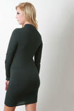 Mock Neck Keyhole Ribbed Jersey Dress
