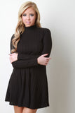 Mock Neck Ribbed Fleece Shift Dress