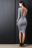 Back Corset Lace Up Long Sleeves Bodycon Midi Dress