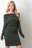 Marled Knit Off-The-Shoulder Bodycon Mini Dress