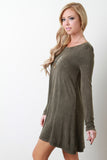 Acid Wash Long Sleeve Shift Dress