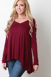 Jersey Knit Wide V-Neck Long Sleeve Top