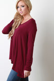 Jersey Knit Wide V-Neck Long Sleeve Top