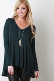 Jersey Knit Wide V-Neck Long Sleeve Top