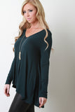 Jersey Knit Wide V-Neck Long Sleeve Top