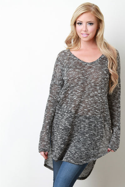 Marled Knit Long Sleeve High Low Sweater Top