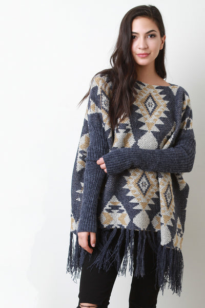 Tribal Pattern Relaxed Knit Sweater